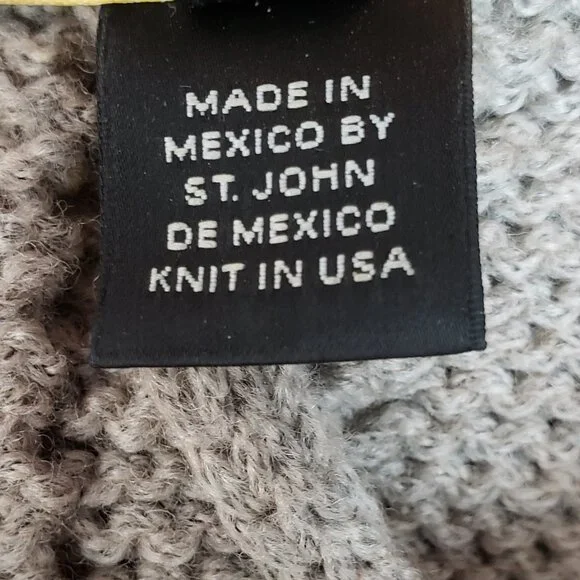 ST. JOHN Wool Blend Sweater Cardigan Fringe Soft Cable Knit Taupe Gray size M - Picture 7 of 15